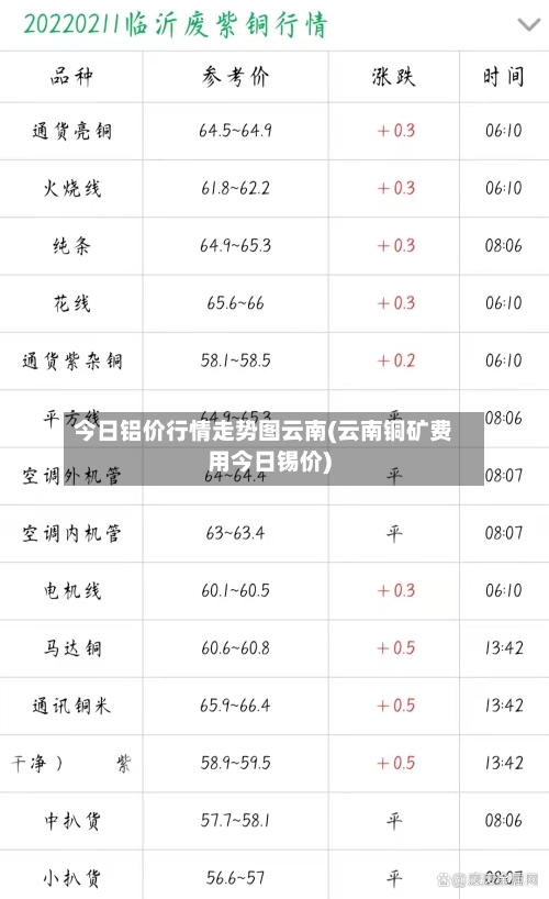 今日铝价行情走势图云南(云南铜矿费用今日锡价)-第2张图片